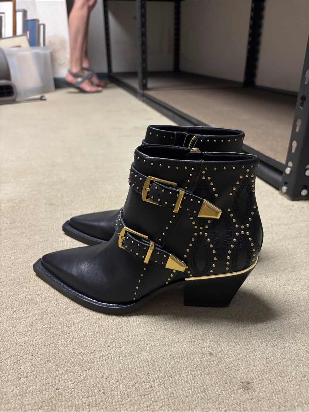 Dolce Vita Black Ankle Boots with Gold Studs & Buckles